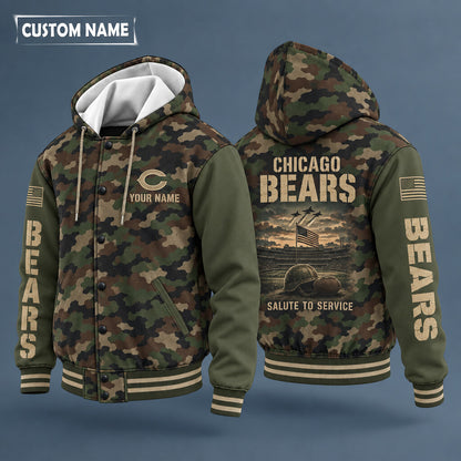Chicago Bears Salute To Service Hooded Letterman Jacket Custom Name Pt64rt