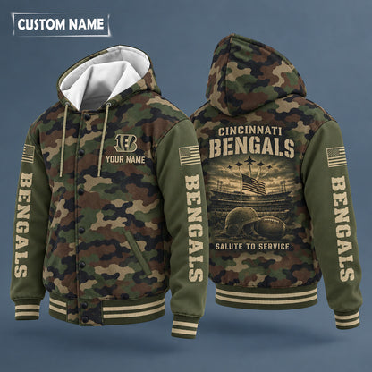 Cincinnati Bengals Salute To Service Hooded Letterman Jacket Custom Name Pa87re