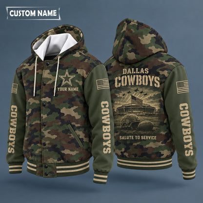 Dallas Cowboys Salute To Service Hooded Letterman Jacket Custom Name Pjxt2g
