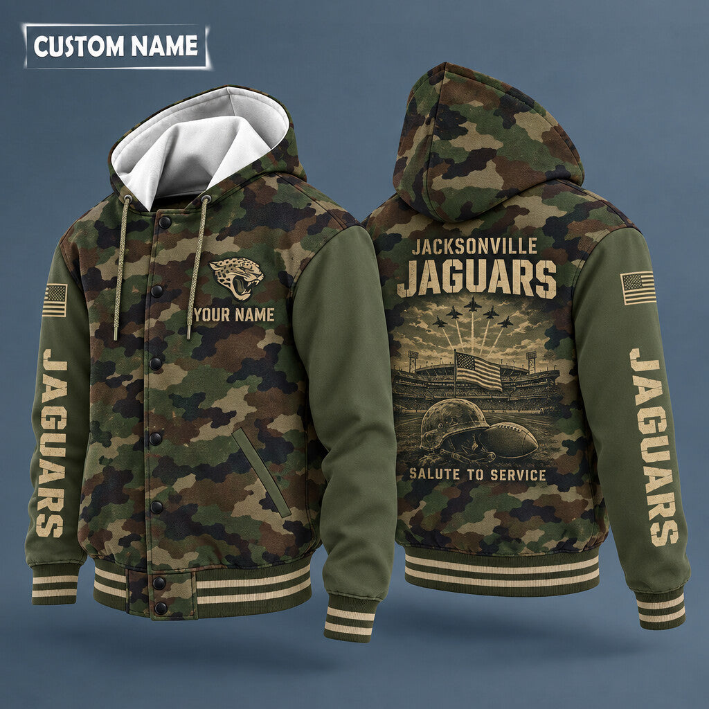 Jacksonville Jaguars Salute To Service Hooded Letterman Jacket Custom