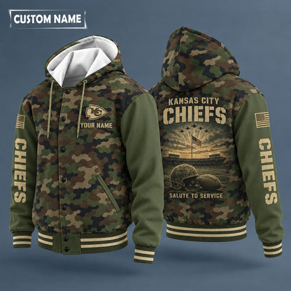 Kansas City Chiefs Salute To Service Hooded Letterman Jacket Custom Na