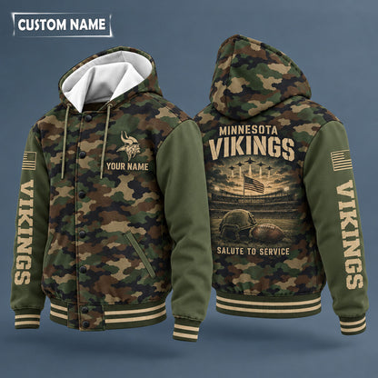 Minnesota Vikings Salute To Service Hooded Letterman Jacket Custom Nam