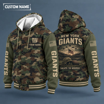 New York Giants Salute To Service Hooded Letterman Jacket Custom Name