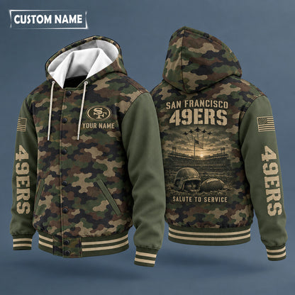 San Francisco 49ers Salute To Service Hooded Letterman Jacket Custom N