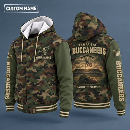 Tampa Bay Buccaneers Salute To Service Hooded Letterman Jacket Custom