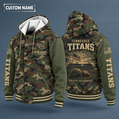 Tennessee Titans Salute To Service Hooded Letterman Jacket Custom Name