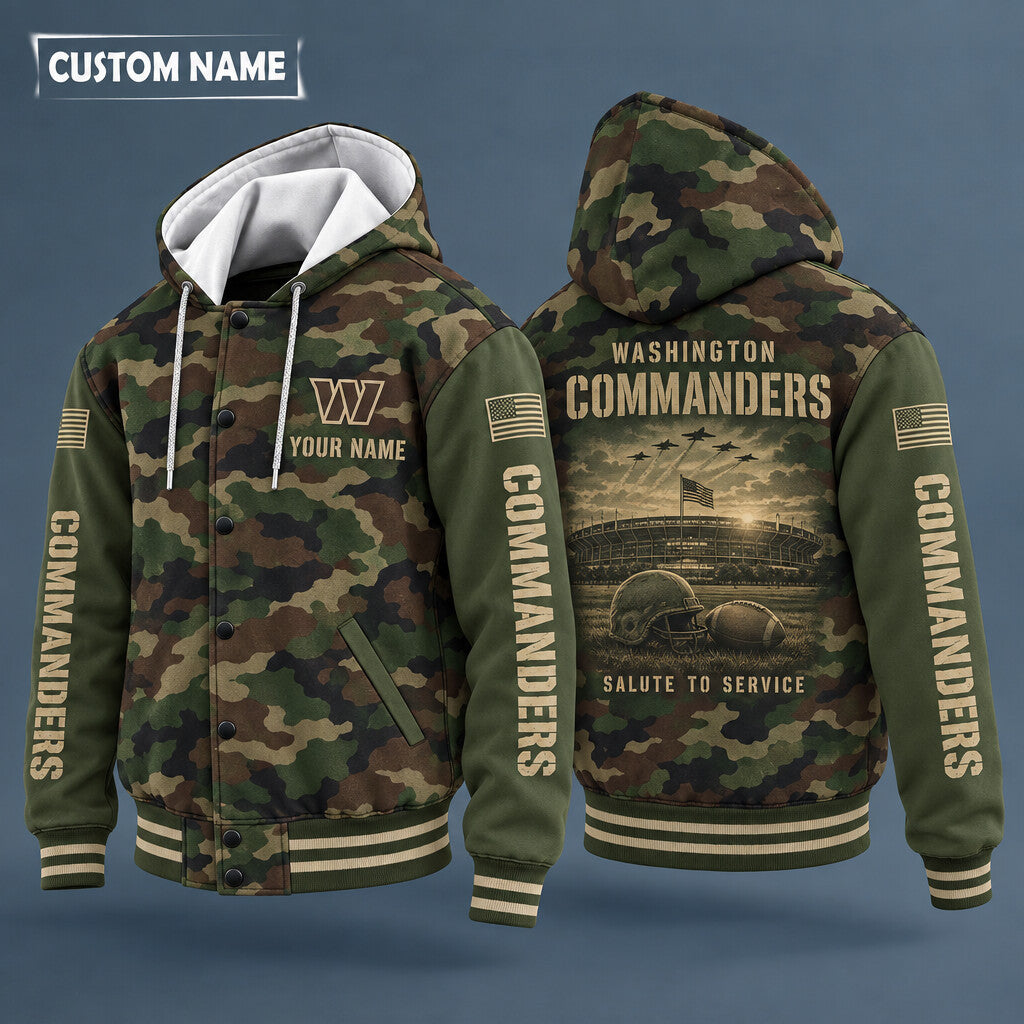 Washington Commanders Salute To Service Hooded Letterman Jacket Custom Name Pt04w4