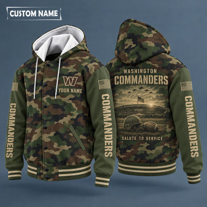 Washington Commanders Salute To Service Hooded Letterman Jacket Custom Name Pt04w4