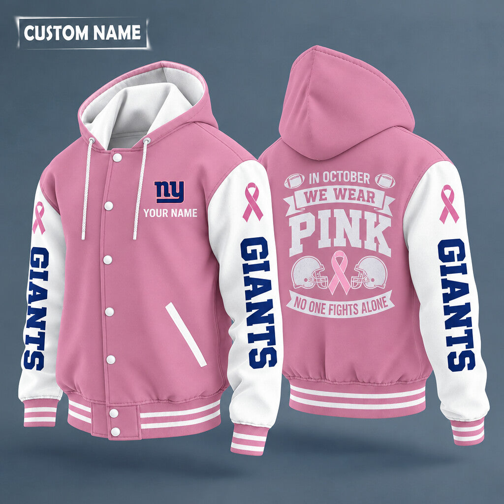 New York Giants Pink October No One Fights Alone Hooded Letterman Jack
