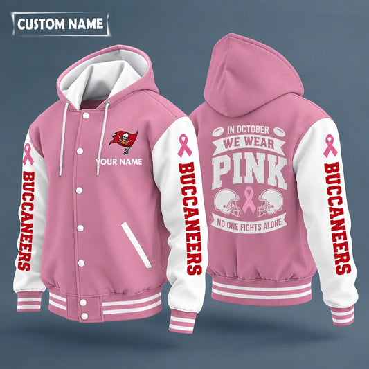 Tampa Bay Buccaneers Pink October No One Fights Alone Hooded Letterman