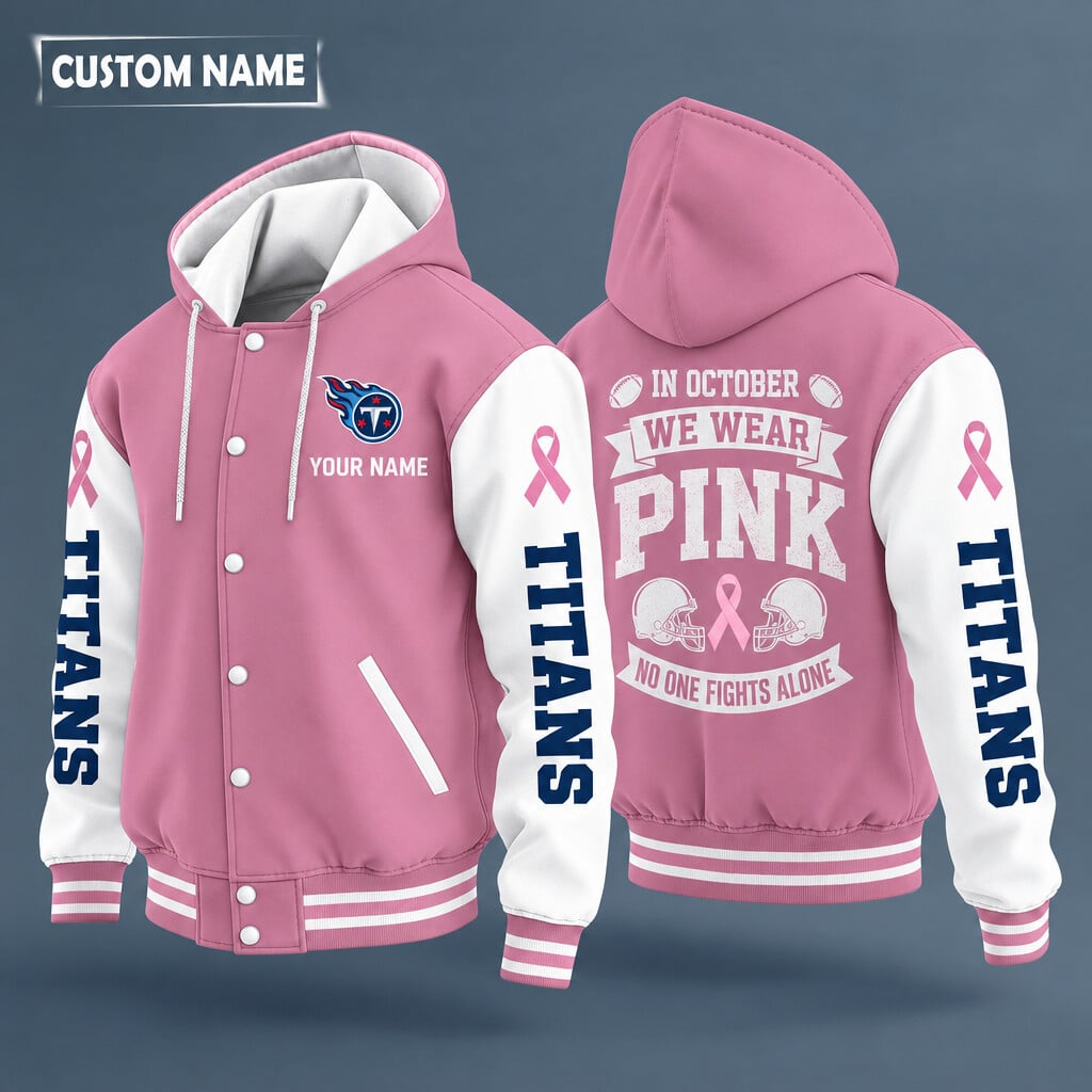 Tennessee Titans Pink October No One Fights Alone Hooded Letterman Jac