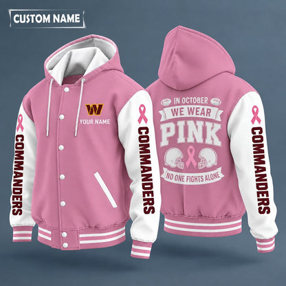 Washington Commanders Pink October No One Fights Alone Hooded Letterma