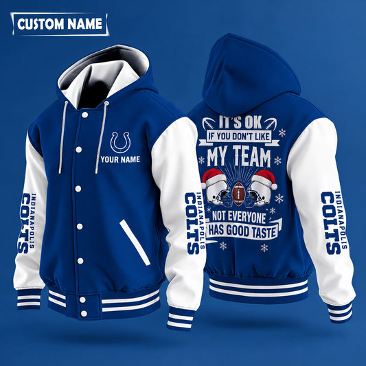Indianapolis Colts It's Ok If You Don't Like My Team Christmas Hooded Letterman Jacket Custom Name P76qni