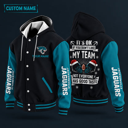 Jacksonville Jaguars It's Ok If You Don't Like My Team Christmas Hooded Letterman Jacket Custom Name P46zq5