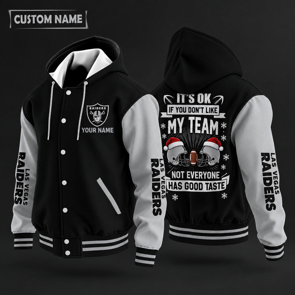 Las Vegas Raiders It's Ok If You Don't Like My Team Christmas Hooded Letterman Jacket Custom Name Pw6nt9