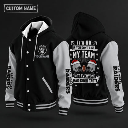 Las Vegas Raiders It's Ok If You Don't Like My Team Christmas Hooded Letterman Jacket Custom Name Pw6nt9