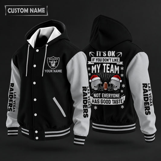 Las Vegas Raiders It's Ok If You Don't Like My Team Christmas Hooded Letterman Jacket Custom Name Pw6nt9