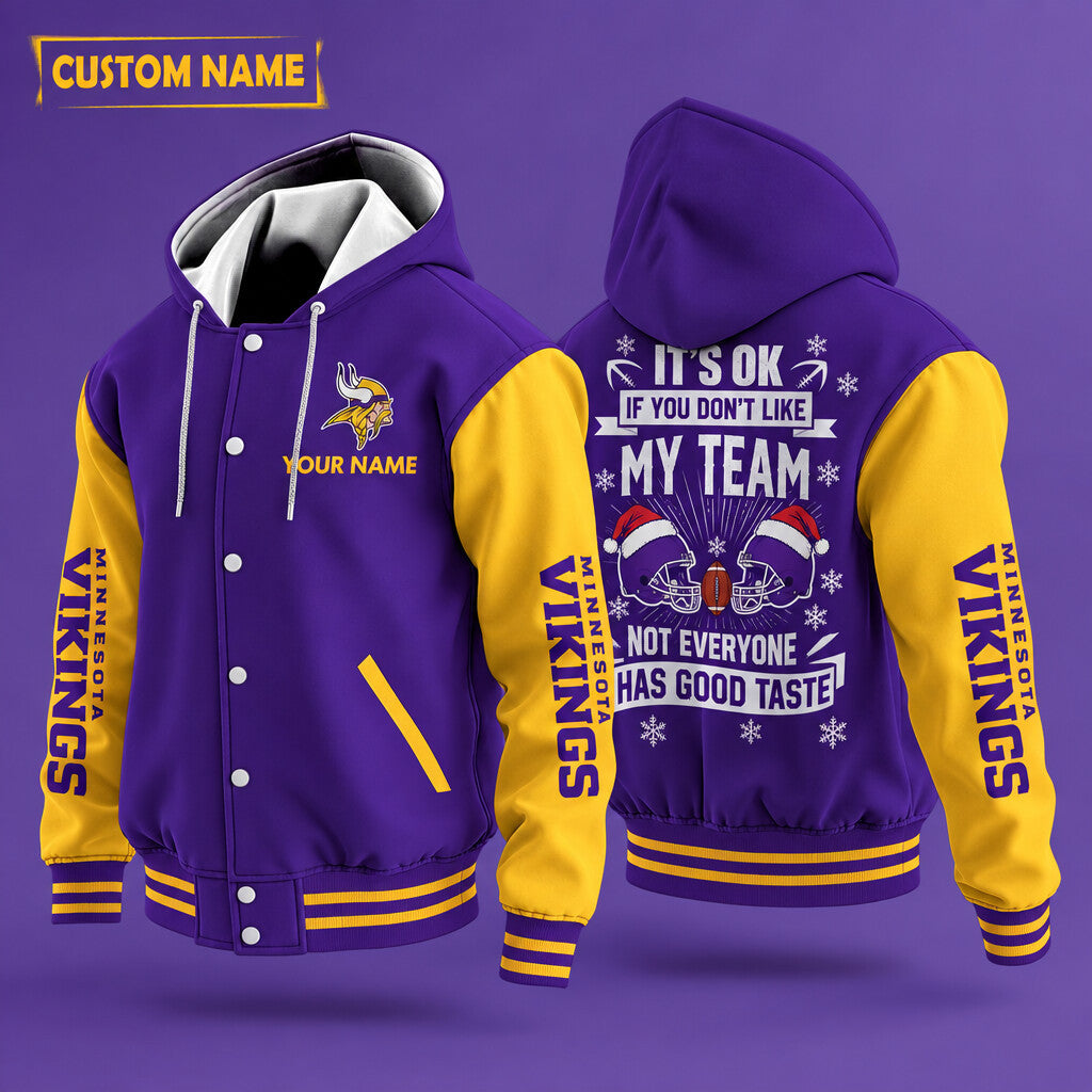 Minnesota Vikings It's Ok If You Don't Like My Team Christmas Hooded Letterman Jacket Custom Name Puei6a