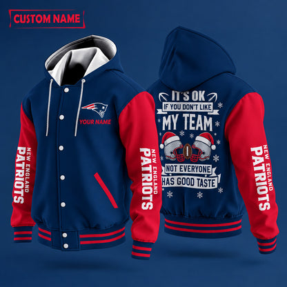 New England Patriots It's Ok If You Don't Like My Team Christmas Hooded Letterman Jacket Custom Name Pugrzh