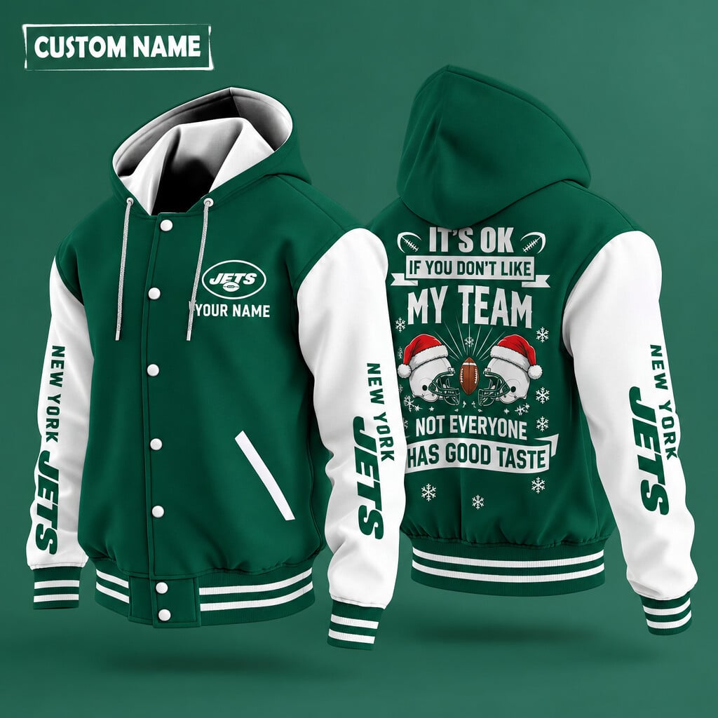 New York Jets It's Ok If You Don't Like My Team Christmas Hooded Letterman Jacket Custom Name P7yu0e