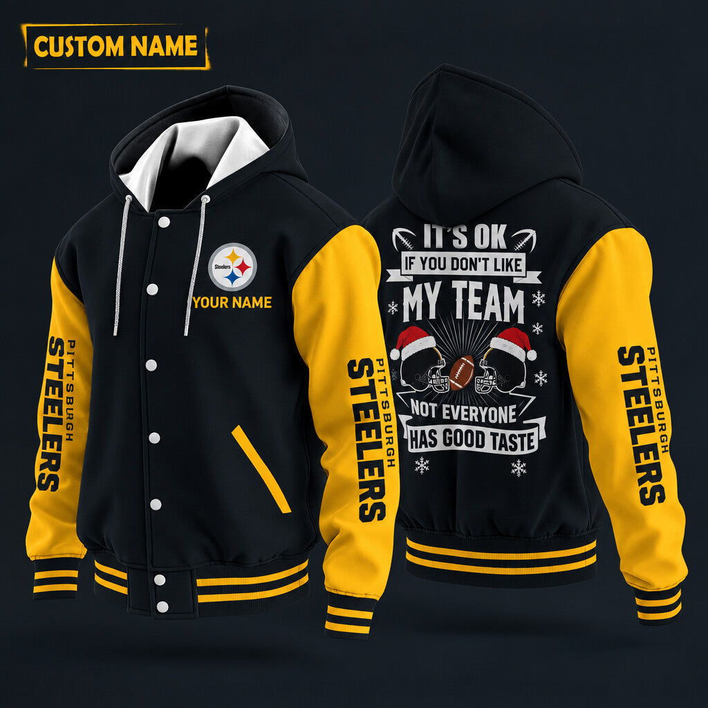 Pittsburgh Steelers It's Ok If You Don't Like My Team Christmas Hooded Letterman Jacket Custom Name Pu7y6d