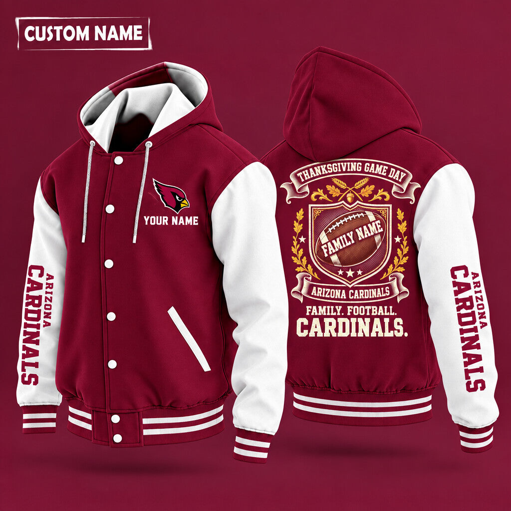 Arizona Cardinals Thanksgiving Game Day Family Hooded Letterman Jacket