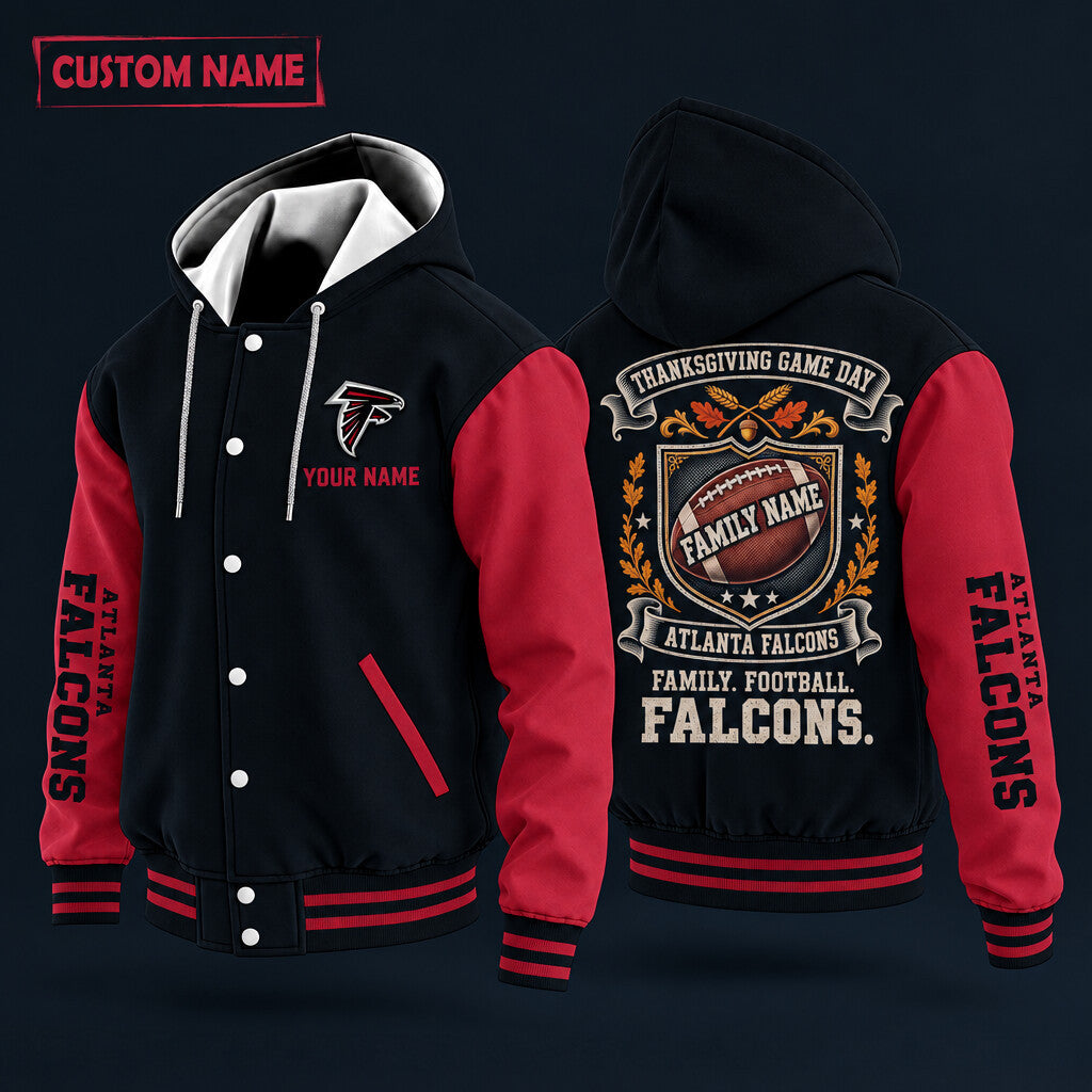 Atlanta Falcons Thanksgiving Game Day Family Hooded Letterman Jacket C