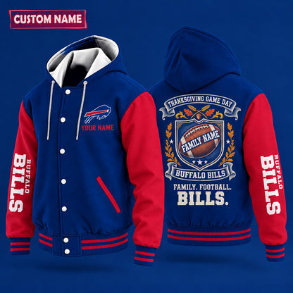 Buffalo Bills Thanksgiving Game Day Family Hooded Letterman Jacket Cus