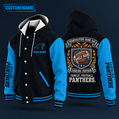 Carolina Panthers Thanksgiving Game Day Family Hooded Letterman Jacket