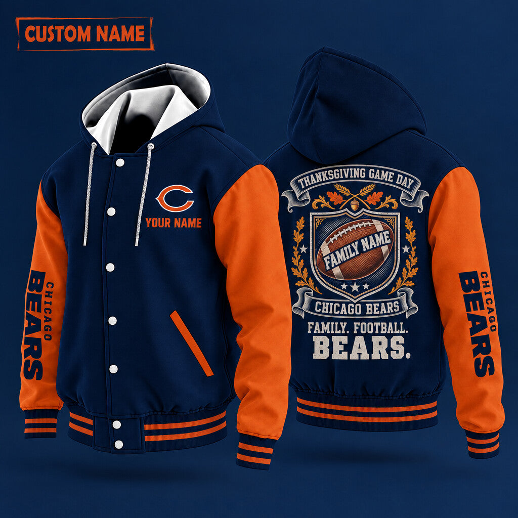 Chicago Bears Thanksgiving Game Day Family Hooded Letterman Jacket Cus