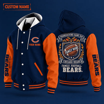 Chicago Bears Thanksgiving Game Day Family Hooded Letterman Jacket Cus