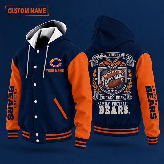 Chicago Bears Thanksgiving Game Day Family Hooded Letterman Jacket Cus