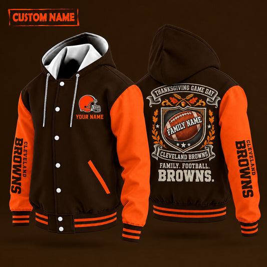 Cleveland Browns Thanksgiving Game Day Family Hooded Letterman Jacket
