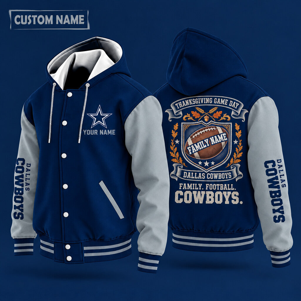 Dallas Cowboys Thanksgiving Game Day Family Hooded Letterman Jacket Cu
