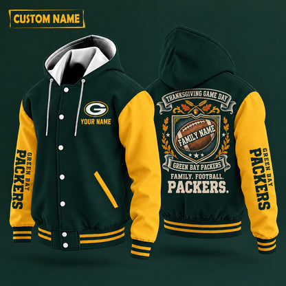 Green Bay Packers Thanksgiving Game Day Family Hooded Letterman Jacket