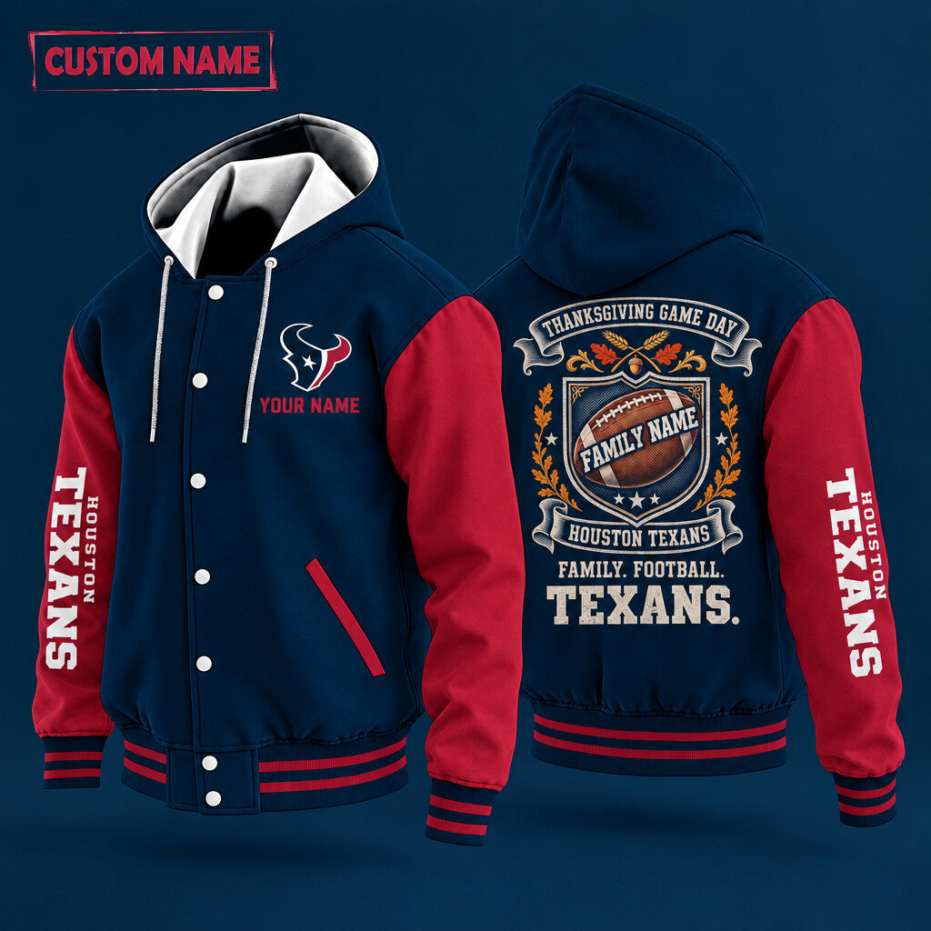 Houston Texans Thanksgiving Game Day Family Hooded Letterman Jacket Cu