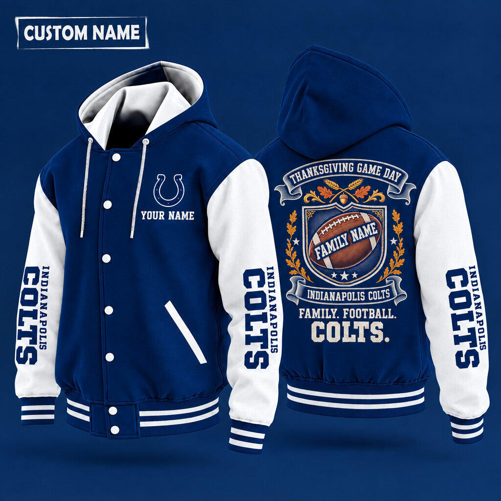 Indianapolis Colts Thanksgiving Game Day Family Hooded Letterman Jacke