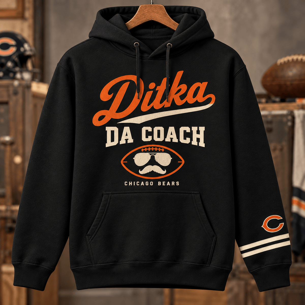 Rip Mike Ditka Merch Chicago Bears Coach Black Hoodie Mike Ditka Tribute Apparel Gifts For Fans