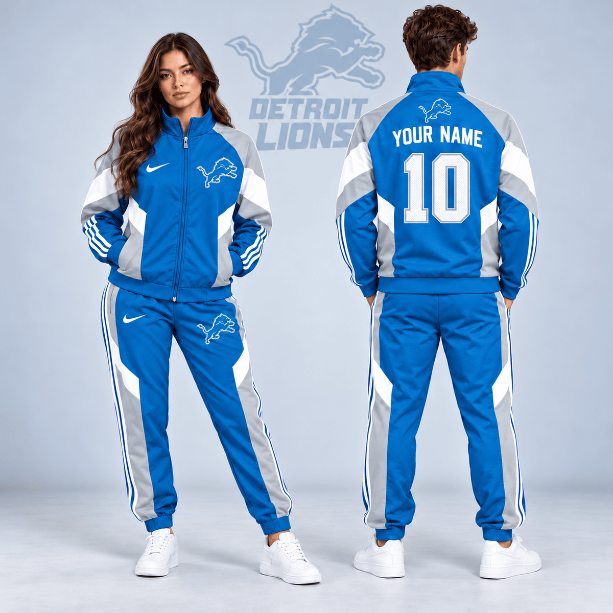 Detroit Lions | Premium Personalized Name Number Colorblock Full Zip J ...
