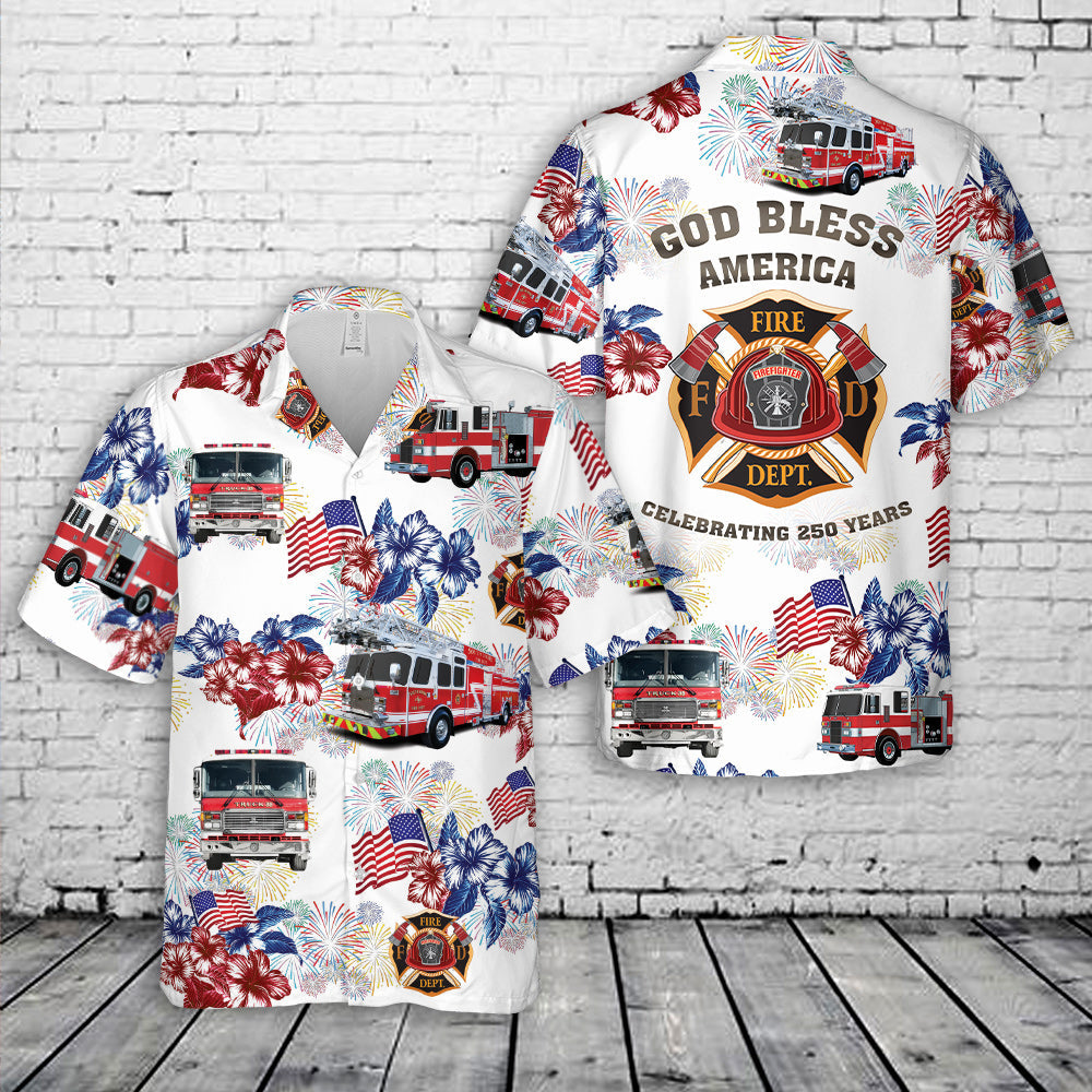 Firefighter Fire Truck, 250th Anniversary Hawaiian Shirt