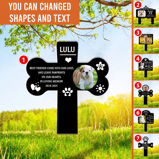 Personalized Dog Memorial Cross Sign, Custom Name Photo Pet Grave Marker – Pawprint Sympathy Gift, Outdoor Remembrance