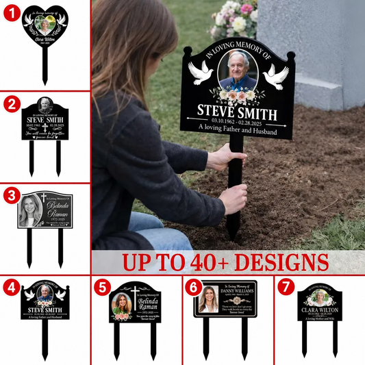 Personalized Photo Memorial Garden Stake With Doves – Custom Name And Date Heart Sign, Sympathy Gift