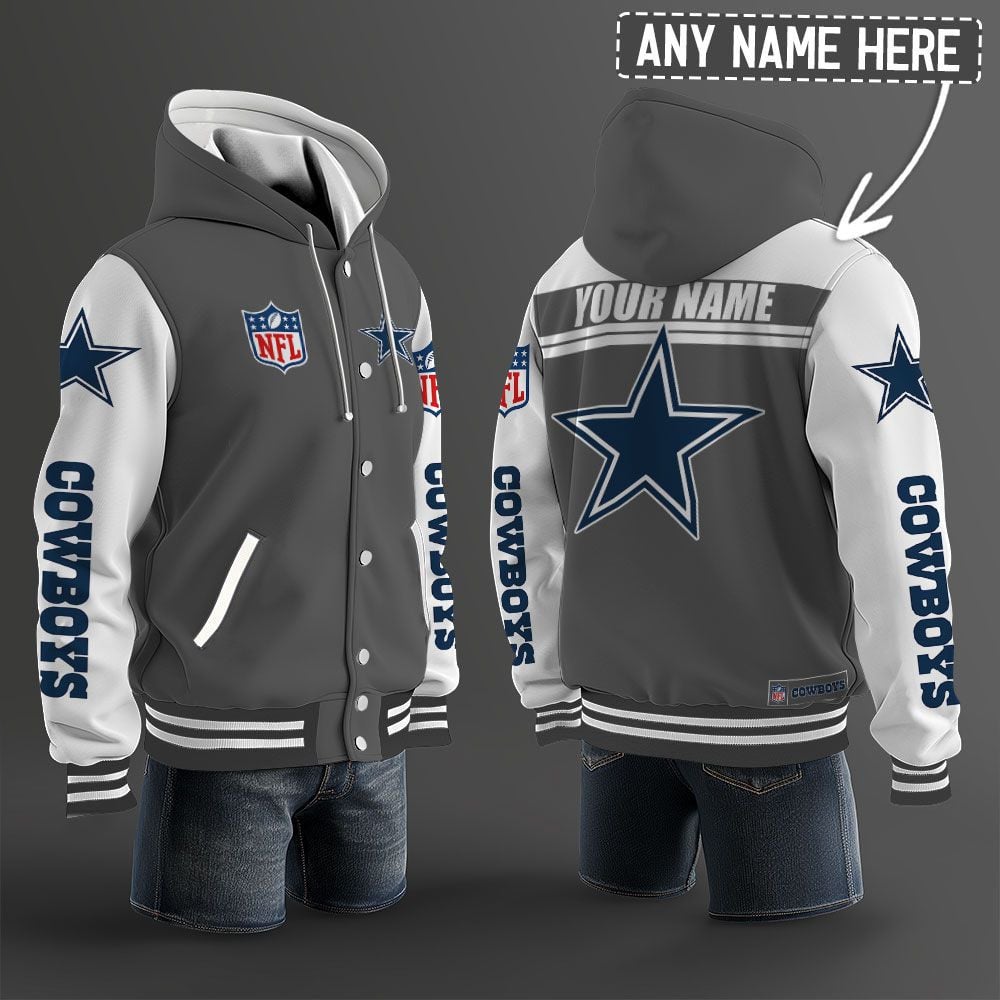 Dallas Cowboys Hooded Letterman Jacket Custom Name Brdct3da0905