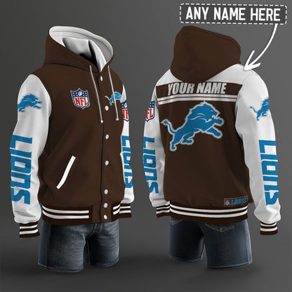 Detroit Lions Hooded Letterman Jacket Custom Name Brdct3da1105