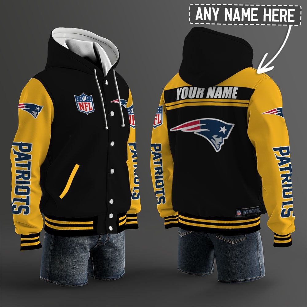 New England Patriots Hooded Letterman Jacket Custom Name Brdct3da2