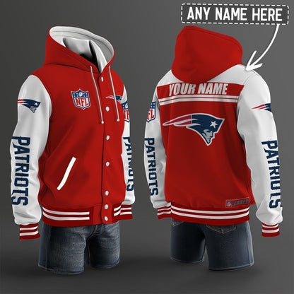 New England Patriots Hooded Letterman Jacket Custom Name Brdct3da2