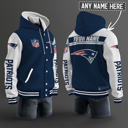 New England Patriots Hooded Letterman Jacket Custom Name Brdct3da2