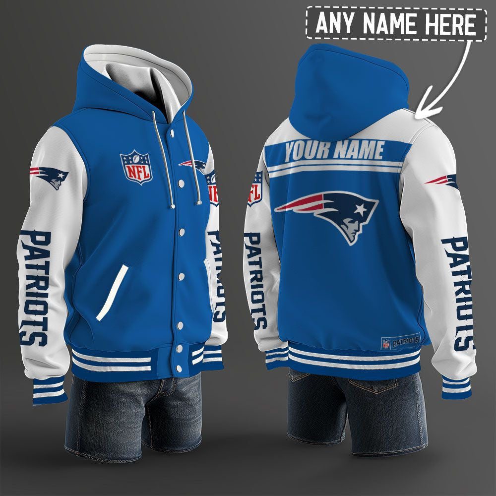 New England Patriots Hooded Letterman Jacket Custom Name Brdct3da2