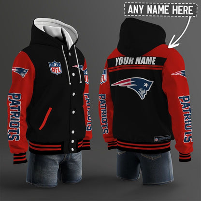New England Patriots Hooded Letterman Jacket Custom Name Brdct3da2