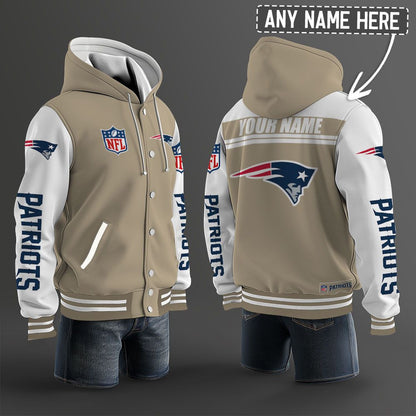 New England Patriots Hooded Letterman Jacket Custom Name Brdct3da2